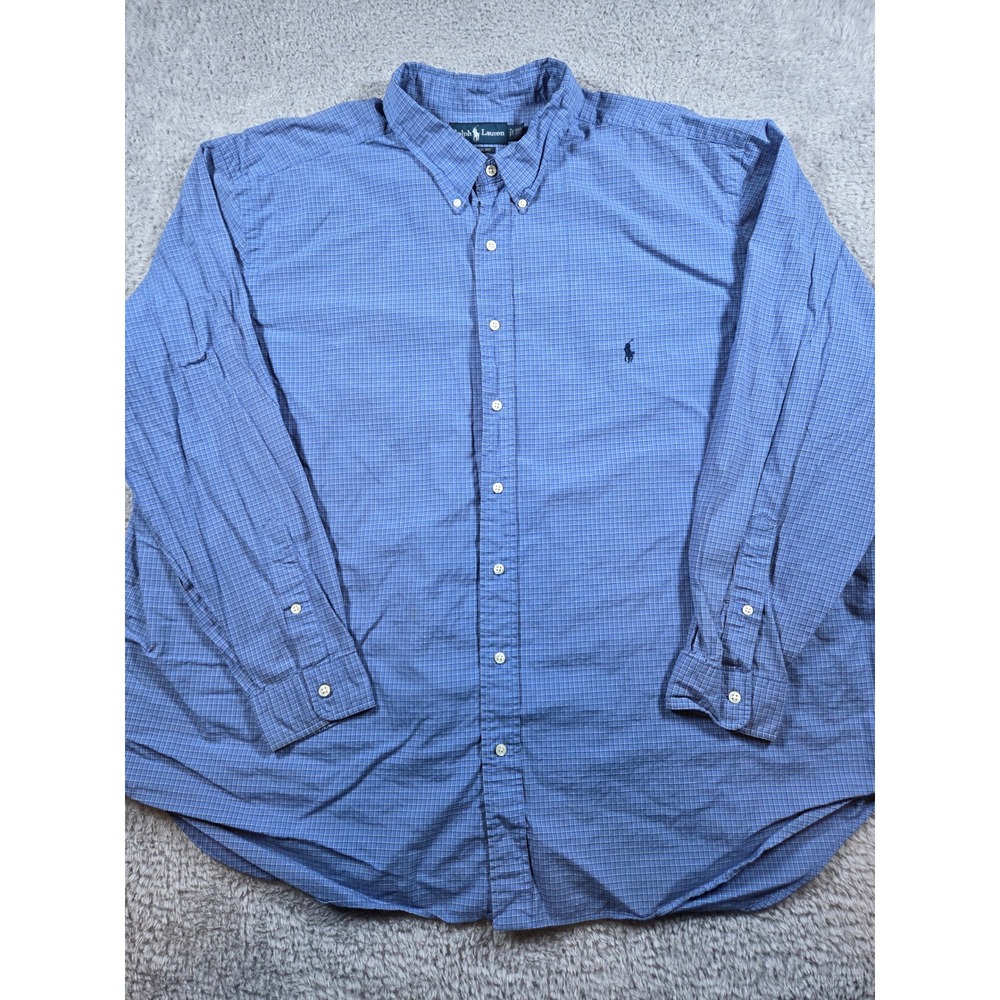Ralph Lauren Button Down Shirt 3XB Blue Mens Classic Fit Check Long Sleeve